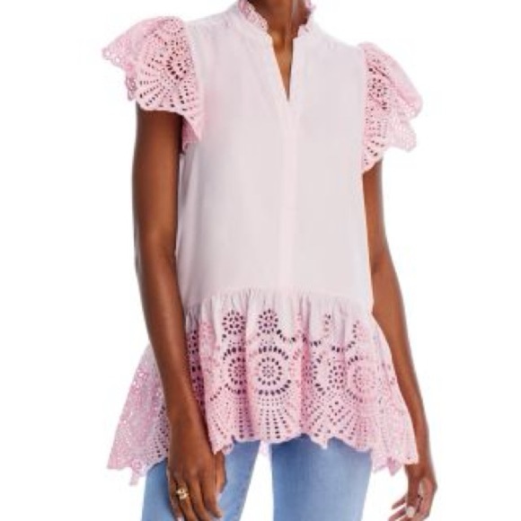 Bloomingdale's White Ruffled Blouse with Mandarin Collar - Picture 1 of 4